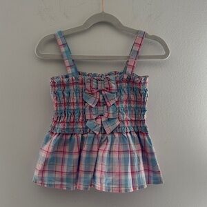 Janie and Jack Pink and Blue Plaid Smocked Bow Tank